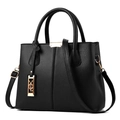 Sac à main noir pour femme en cuir grainé avec détails métalliques dorés chic - Noir