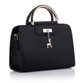 Schicke schwarze PU-Ledertasche mit Litschi-Muster und goldenem Hirsch-Anhänger - Schwarz