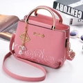 Sac seau rose avec broderie rose, poignée métallique et bandoulière réglable - 21*11*17cm / Rose Clair