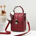 Deep red square crossbody bag with woven leather pattern and scarf-wrapped handle - Red