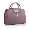 Elegant grey-purple crossbody handbag with litchi grain leather and deer pendant - Grey Purple