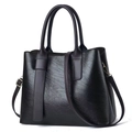 Sac cabas classique de grande capacité en similicuir grainé noir avec bandoulière - Noir