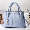 Sac à main élégant en cuir litchi bleu clair avec détails dorés et poignée chic - Rose bonbon
