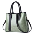 Sac cabas classique en cuir vert sauge avec anses marron et bandoulière réglable - Vert