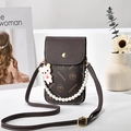 Mini sac à bandoulière vintage pour téléphone avec chaîne perles et ours - café