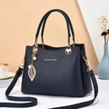 Sac à main en cuir bleu marine motif litchi avec boucle cœur et pendentif perle feuille - 28*12*20*14 / Bleu clair