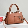 Elegante bolso de mano marrón con letras HONGSHIJIA y accesorio de cadena dorada - Amarillo Tierra