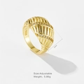 Detail showing 12mm width, 5.86g weight, S925 hallmark and zircon rows on the gold ring - US 6 / Gold