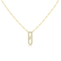 Elegant s925 sterling silver paperclip necklace in gold finish with sparkling pave zircons - 925 Silver / 18K Gold