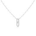 S925 sterling silver paperclip necklace with a pavé diamond oval pendant charm - 925 Silver / Platinum