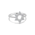 Sparkling S925 sterling silver Star of David ring with hollow design and zircon pavé - US 6 / Platinum
