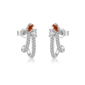 S925 silver stud earrings with orange and white marquise zircon in a crisscross design - Platinum