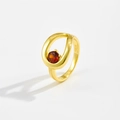Minimalist S925 sterling silver hollow oval ring with a red gemstone in a golden finish - US 6 / Gold Red Gemstone Style (TTR137)