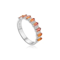 Bague élégante en argent 925 avec pierres orange et micro-pavé de diamants brillants - Style Rectangle Orange (Platinum-MMR442)