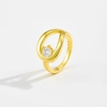 S925 silver gold-plated hollow teardrop ring with a sparkling round zircon stone - US 6 / Gold Transparent Zirconia Style (TTR136)