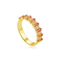 Bague classique en argent S925 plaqué or avec pierres orange et zircons blancs étincelants - Style Rectangle Orange (18K Or-MMR442)