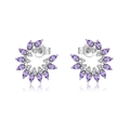 S925 Sterling Silber Fächerohrringe mit lila Zirkonia und weißen Kristallen besetzt - Ohrstecker / Weißgold