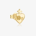 Gold heart-shaped cross earring in S925 sterling silver with rose floral relief - Heart Cross Rose Style - Gold (MME1236-G-1)