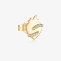 Single gold S925 silver earring featuring a crystal-embellished flaming heart design - Flame Heart Pave Style - Gold (MME1236-G-2)