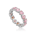 S925 sterling silver eternity band with pink heart-cut gemstone pavé setting - US 6 / Heart Eternity Style (MMR475) / Platinum