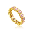 Elegance S925 sterling silver ring with row of pink heart zircons in golden finish - US 6 / Heart Eternity Style (MMR475) / 18K Gold