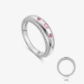 Elegant S925 sterling silver ring featuring a pink heart-shaped center stone in silver finish - US 6 / Triple Stone Wide Band Style (MMR476) / Platinum