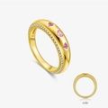 S925 silver gold-plated ring with heart pink gemstone and side diamond micro-pave - US 6 / Triple Stone Wide Band Style (MMR476) / 18K Gold