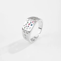 Adjustable S925 silver ring with colorful zircon stones and engraved star moon patterns - Platinum