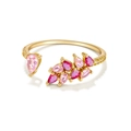 Anillo ajustable de plata S925 dorado con piedras de gota en rosa degradado - Chapado en oro 18K