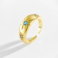 Adjustable S925 silver star ring in gold with sparkling blue cubic zirconia stones - Adjustable Open / Gold With Blue Stone