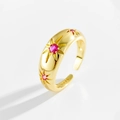 Close-up of S925 sterling silver stamp and pink zircon star inlay on adjustable ring - Adjustable Open / Gold with Rose Red Stone