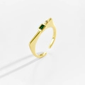 Detail of adjustable gold ring with rectangular green stone and tiny cubic zirconia - Adjustable Open / 18K Gold (Green)