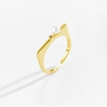 Macro view of gold S925 sterling silver cat ear ring with pearl and zircon inlay - Adjustable Open / 18K Gold (Pearl)