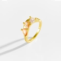 Chic S925 sterling silver ring with pear-cut orange and clear stones on white background - US 6 / Orange/Yellow/Clear (18K Gold-TTR163-B)