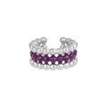 Ear cuff in argento a tre strati con sfere vivaci in smalto viola lucido - Platino Viola Smalto