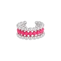 Ear cuff multistrato in argento con perline di smalto rosa brillante e lucido - Platino Rosa Rosso Smalto