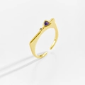 Adjustable gold cat-ear ring with triangular purple zircon and sparkling clear stone - Adjustable Open / 18K Gold (Purple)