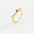 Adjustable gold ring with pear-cut stone and circular zircon in a minimalist style - Adjustable Open / 18K Gold (Light Blue)