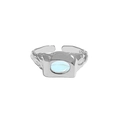 S925 Sterling Silber Ring mit Hammerschlag-Textur und blauem Mondstein-Besatz - Einstellbar Offen / Silber