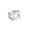 S925 sterling silver open ring with a minimalist hollow-out wide band design - Adjustable Open Size / White Gold