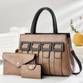 Set di 3 borse a mano marrone kaki con borsa grande, pochette e porta carte di credito - 30cmx13cmx22cm (Set da 3 Pezzi) / Cachi