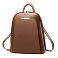 Classic brown leather backpack for women with adjustable straps and gold hardware detail - 26x12x31x8cm / Coffee