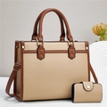 Ensemble de sacs à main en cuir beige et marron avec pochette assortie et bandoulière - Kaki