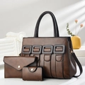 Set borse da donna 3 pezzi marrone scuro in ecopelle con borsa a mano e pochette - 30cmx13cmx22cm (Set da 3 Pezzi) / Caffè