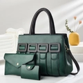 Set 3 pezzi di borse da donna verde scuro con borsa a mano, pochette e porta carte abbinato - 30cmx13cmx22cm (Set da 3 Pezzi) / Verde