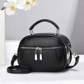 Minimalistische zwarte PU-leren handtas met meerdere ritssluitingen en afneembare riem - Zwart