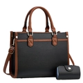 Large capacity black and brown tote bag set with matching wallet and shoulder strap - 27cmx13cmx22cm / Black