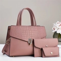 Three-piece women's handbag set in dusty rose pink with crocodile pattern and gold hardware - 31*13*21*15cm / Pink
