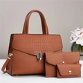 Three-piece camel leather bag set including tote and clutch with crocodile texture detail - 31*13*21*15cm / Earthy Yellow