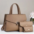 Brown crocodile embossed three-piece handbag set with gold hardware and shoulder strap - 31*13*21*15cm / Khaki